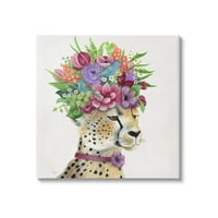 Stupell Industries Whimsical Cheetah Cvijeća Crown Crown Slikanje galerija zamotana platna za tisak zidne umjetnosti,