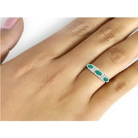 Draguljara Smaragdni prsten nakit za rođenje - 0. karat smaragd 14K Zlatni nakit od srebrnog prstena s bijelim dijamantnim
