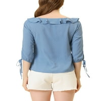 Jedinstvene ponude ženske polka točkice ruffled vrat rukava bluze bluze