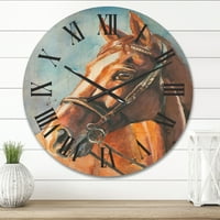 Designart 'Izbliza portret smeđeg konja' Zidni sat na drvenu kuću
