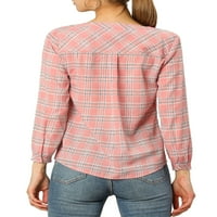 Jedinstvene ponude ženske karirane dugih rukava Split vrat vintage bluza