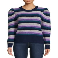 Ženski prugasti džemper s napuhanim rukavima