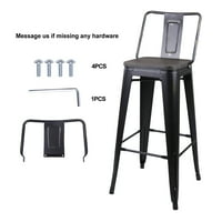 Dizajnerska grupa crne metalne barske stolice srednje visine s naslonom i drvenim sjedalom, set od 6