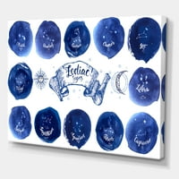 DesignART 'Zbirka astroloških znakova na plavim krugovima' Moderni platno zidne umjetničke tiska