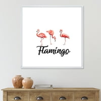 DesignArt 'Tri flamingosa na bijeloj seoskoj kući uokvirena platna zidna umjetnička tiska