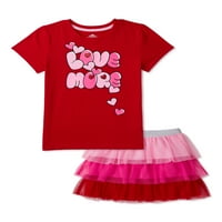 Majica i suknja s uzorkom način proslave Valentinova za djevojčice, 2-dijelni komplet odjeće, veličine 4-18