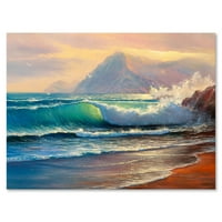 DesignArt 'Sunrise Sjaj na morskim valovima III' nautička i obalno platno zidne umjetničke tiska