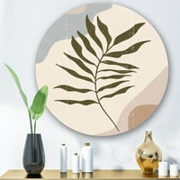 DesignArt 'Sažetak botaničkog minimalističkog lista u tonovima zemalja I' Moderni metalni zid u krugu - disk od