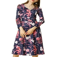 Jedinstvene ponude ženskog cvjetnog v vratnog nabora midi a-line haljina