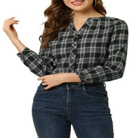 Jedinstvene ponude ženske karirane dugih rukava Split vrat vintage bluza