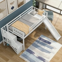Niski krevet u potkrovlju s podesivim toboganom i ljestvama, krevet u potkrovlju sa sigurnosnom ogradom za djecu,