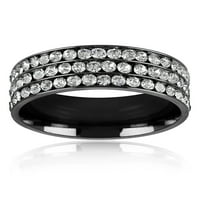 Obalni nakit Trostruki kristalni red Crni obloženi prsten od nehrđajućeg čelika