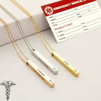 Personalizirana identifikacija od nehrđajućeg čelika Rose Gold Medical Alert ID ogrlica gravatna 4-strana bar kritičnih