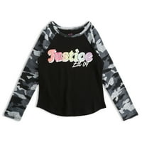 Justice Girls Dugi rukavi Raglan grafičke majice, 2-pack, veličine 5- & Plus