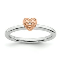Prsten u obliku srca u obliku dijamanta od srebra i ružičastog zlata u obliku ružičastog zlata