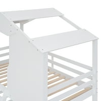 Kreveti na kat, drveni okvir kreveta s ljestvama, dva odvojena kreveta, bijeli