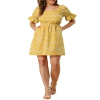 Jedinstveni prijedlozi Ženska mini haljina s četvrtastim vratom s napuhanim rukavima s cvjetnim Elastičnim strukom