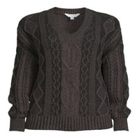 Ženski pleteni džemper s izrezom u obliku slova u