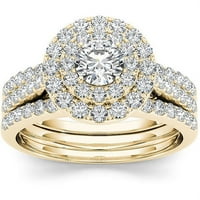 1- Karat T.W. Dijamantni 10kt žuti zlato u obliku jastuka dvostruki halo zaručnički prsten set