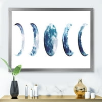 Dizajnerski ispis čarobne faze plavog mjeseca na bijelom u boemskom i eklektičnom uokvirenom stilu