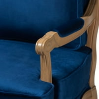 Baxton Studio Jules Tradicionalna mornarsko plava tkanina i francuski hrast smeđa stolica s naglaskom na drva