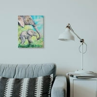 Stupell Industries Slatka beba Elephant Obiteljska životinja plava akvarelna slika platno platno zidna umjetnost
