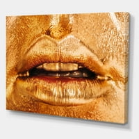 DesignArt 'Izbliza ženskih usana s svijetlom zlatnom šminkom' Moderni platno zidne umjetničke print
