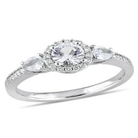 Carat T.G.W. Bijeli safir i karat T.W. Dijamantni 14KT bijelo zlato zaručnički prsten s tri kamena