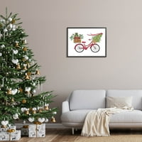 Stupell Industries Sretan božićni sezonski bicikl Grafička umjetnost Black Framed Art Print Wall Art, Dizajn Amanda