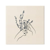Ruke za držanje grančica lavande, botanička linija, Galerija grafičke umjetnosti, omotano platno, zidni tisak, dizajn