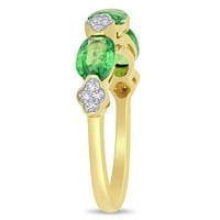 Miabella Women's 1- Carat T.G.W. Ovalno izrezana tsavorit & carat t.w. Dijamantni 14KT žuto zlato polu-uvjetni prsten