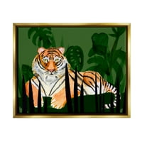 Stupell Tiger Tropske biljke prirode životinje i insekti Slikanje zlatnog plutara uokvirenog umjetničkog tiskana