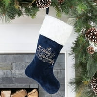 Vrijeme za odmor božićni dekor sretni praznici plava baršunasta čarapa, 20