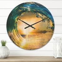 DesignArt 'Ocean -valovi u boji koji padaju na Sunset II' nautički i obalni zidni sat drveta