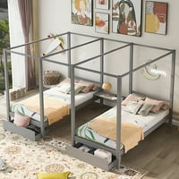 Kreveti s platformom s baldahinom-okvir bračnog kreveta od drveta-s ladicama za odlaganje i ugrađenim stolom - siva