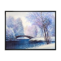 Most meandring rijeke sa zimskim krajolikom III uokvirenim slikanjem platna umjetnički tisak