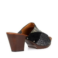 Šarene ženske sandale-klompe u crnoj boji