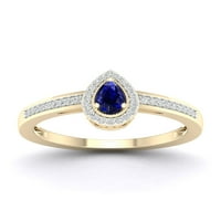 Imperijalni dragulj 10k žuto zlato Kruška izrezano plavi safir 1 10CT TW DIAMAND HALO Ženski prsten