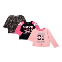 Pink Velvet Girls Graphic, Print i Raglan majice, 3-pack, veličine 4-16