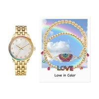 Vrijeme i tru Ljubav u boji A1040G-40-e okrugla ženska odrasla sata i sjajna zlatna narukvica set