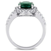 Miabella ženska 3- ct ovalni rez stvoren je Smaragd stvorio bijeli safir 10kt bijeli zlato halo prsten