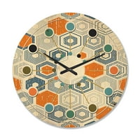 DesignArt 'šesterokutni retro uzorak ix' Moderni zidni sat iz sredine stoljeća