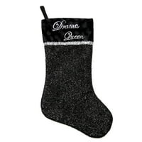 17 Metalno crno izvezeno dramska kraljica Božićna čarapa sa sjenom Velveteen manžetom