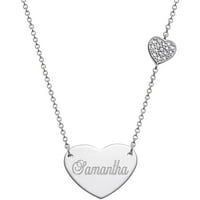 Personalizirani dijamantni naglasak Sterling Silver Ugravirana ogrlica za srce, 16 Lanac s 2 ekstender