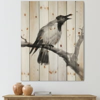 DesignArt 'jednobojni plačući vrana na grani' tradicionalni otisak na prirodnom borovom drvetu