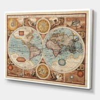 Vintage karta svijeta viii slikanje platna umjetnički tisak