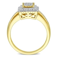 10-karatni Ženski dijamantni prsten od 10-karatnog žutog zlata s dvostrukim oreolom i četvrtastim grozdom