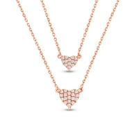 Ct. T.W. Dijamantni dvostruki srčani dvostruki pramen slojevite ogrlice u 10k ružičastom zlatu