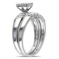Set vjenčanih prstenova od srebra s paralelnim dijamantima baguette i okruglim rezom od NBC-a.