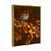 Stupell Industries Bird smeđe sunčeve lišće životinje i insekti slikaju zlatni plutasti uokvireni umjetnički print